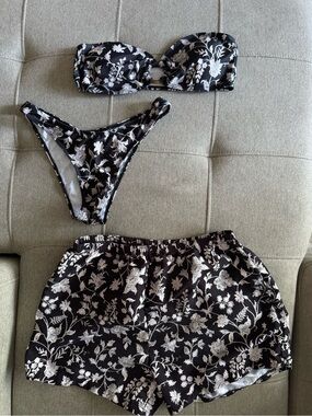 Black Floral Bandeau Bikini Set